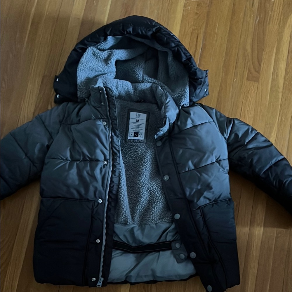 GAP Black and Gray Puffer Jacket with Hood